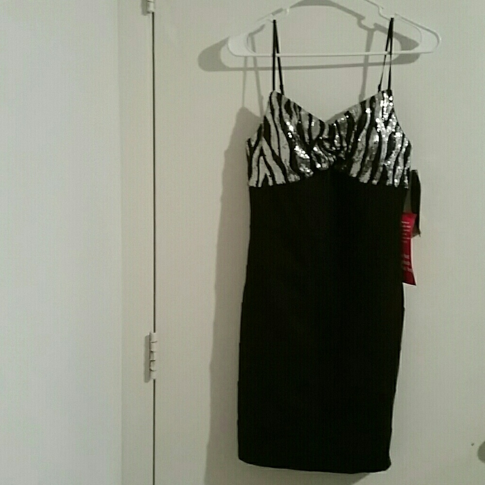 Almost Famous, black and silver sequin dress
